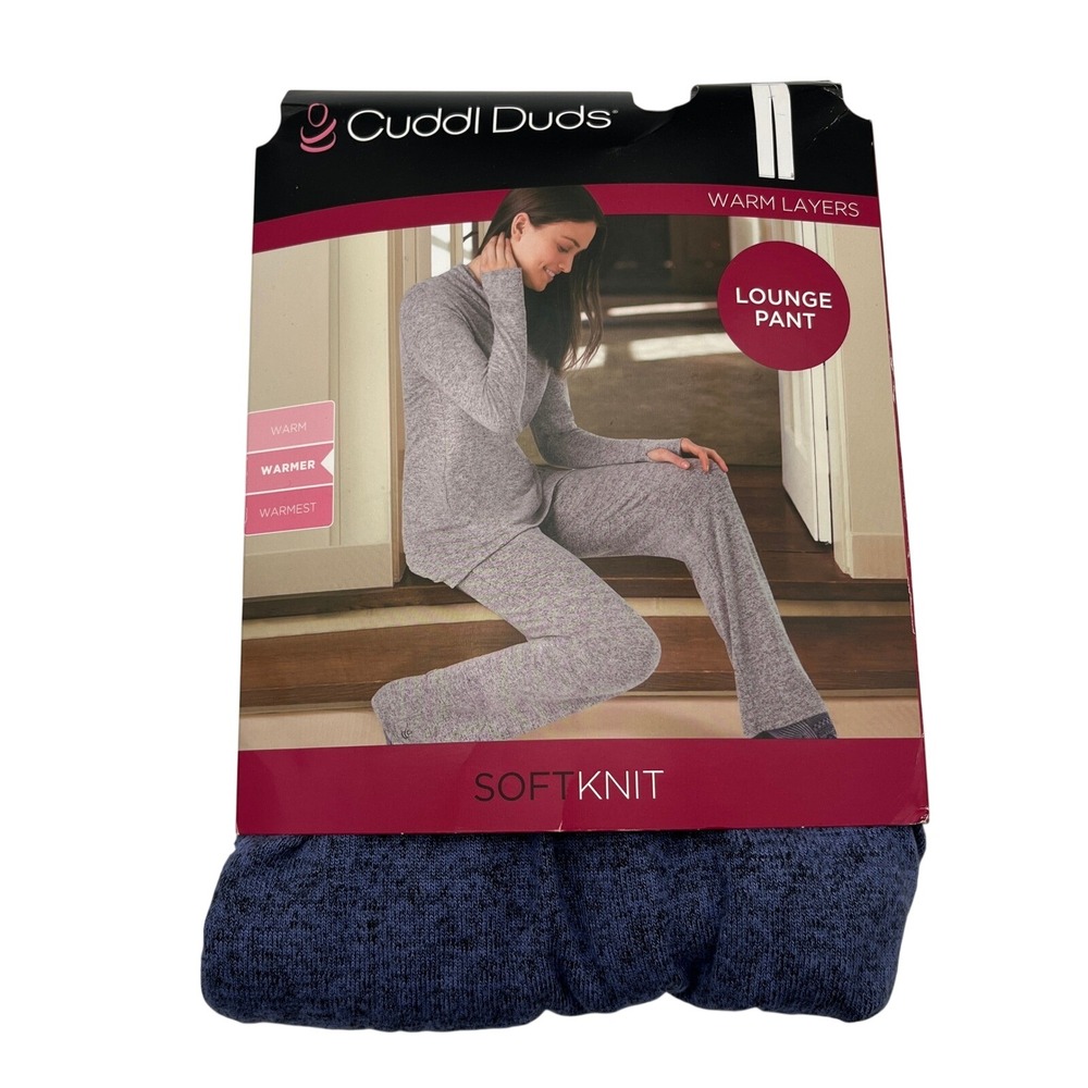 Cuddl Duds Lounge Pant Womens L‎ Mid Blue SoftKnit Warm Layers CD8728617 Pockets